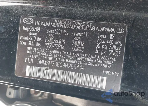 2009 Hyundai Santa Fe Limited из США, поврежденный, VIN 5NMSH73E09H289444